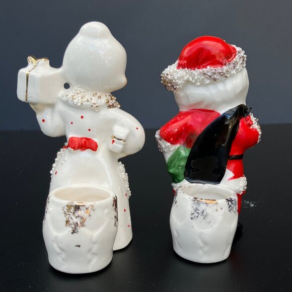 Commodore Spaghetti Trim Santa and Mrs Claus Candle Holders - set of 2 - Picture 3 of 10